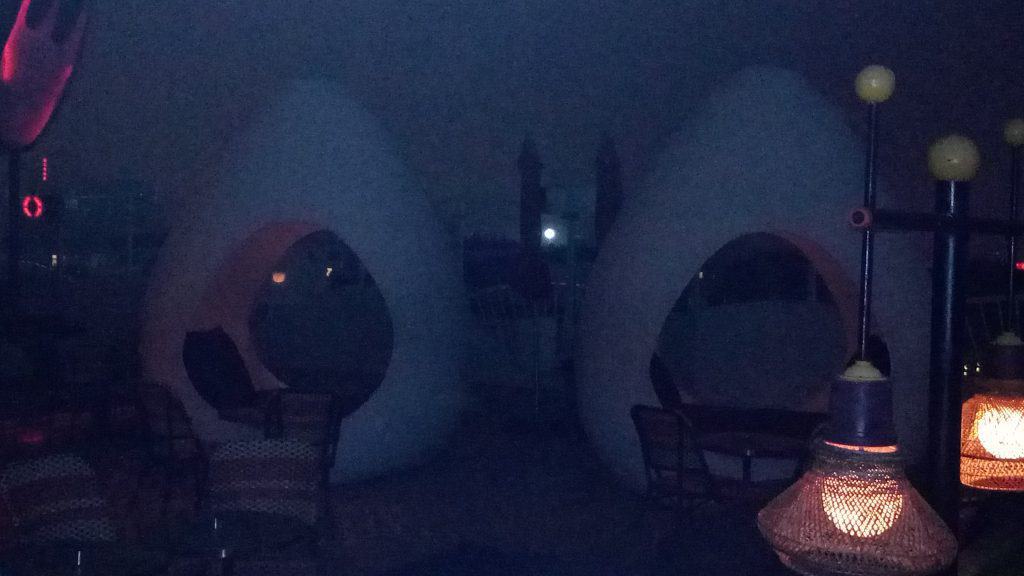 Difficult to see but these are giant egg-like, cushioned seating for patrons.