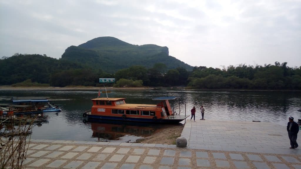 The ferry to Maozhou Island which is in the background.